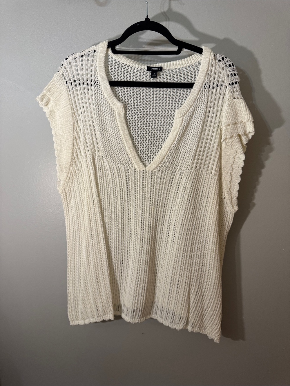 torrid Cream Open-Knit V-Neck Sleeveless Sweater Tank